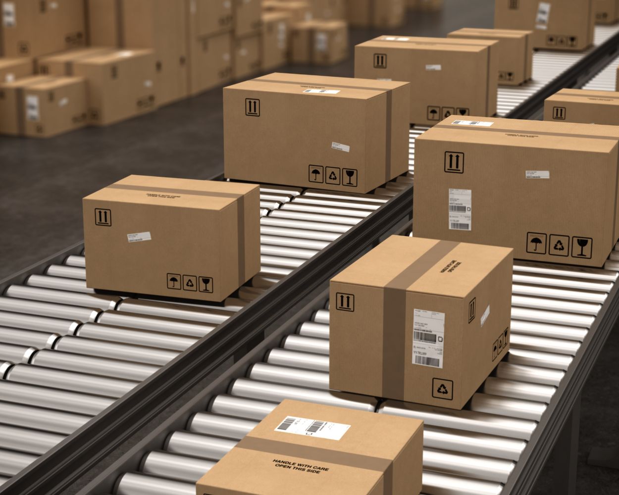 Belt conveyor system for logistics packing and dispatch applications