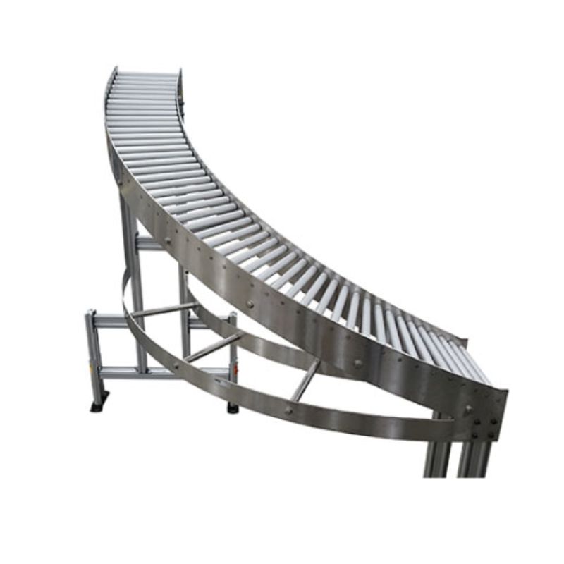 Non-powered conveyor lane layout with guides and controlled flow