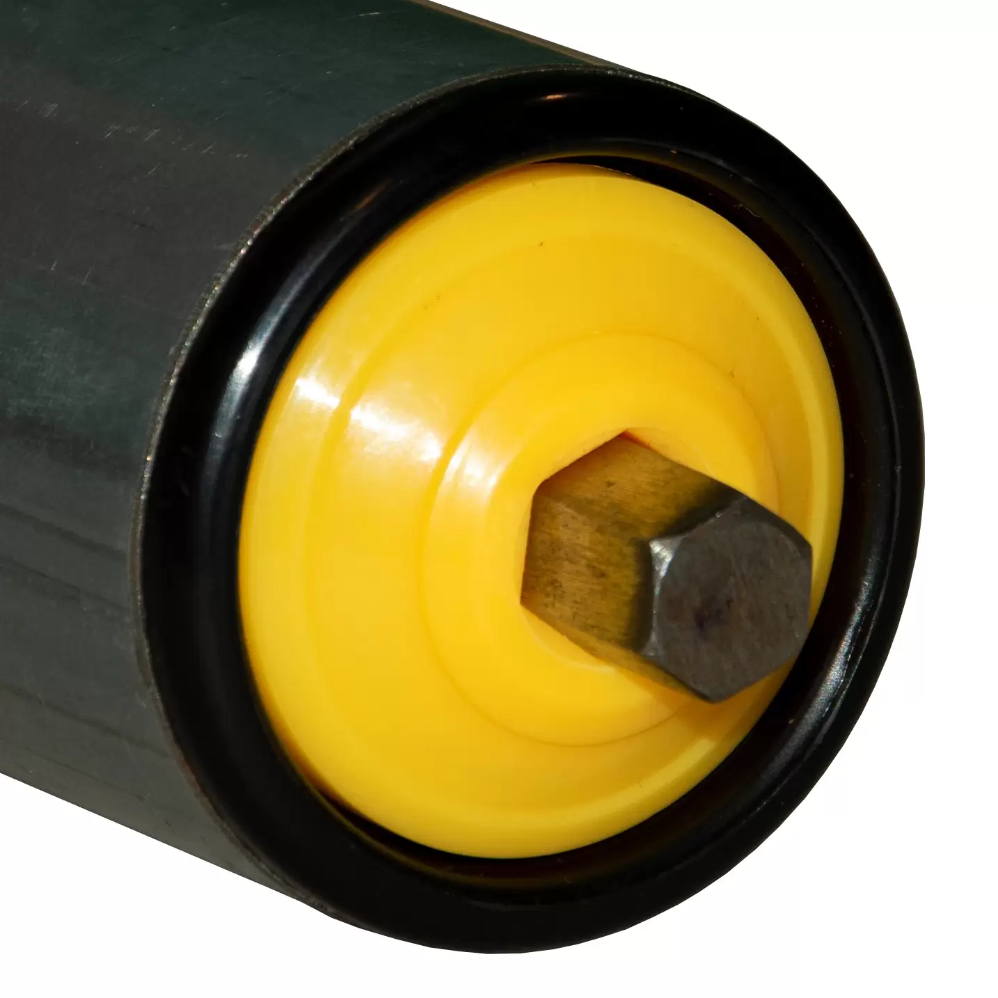 Spring end roller with hex shaft profile