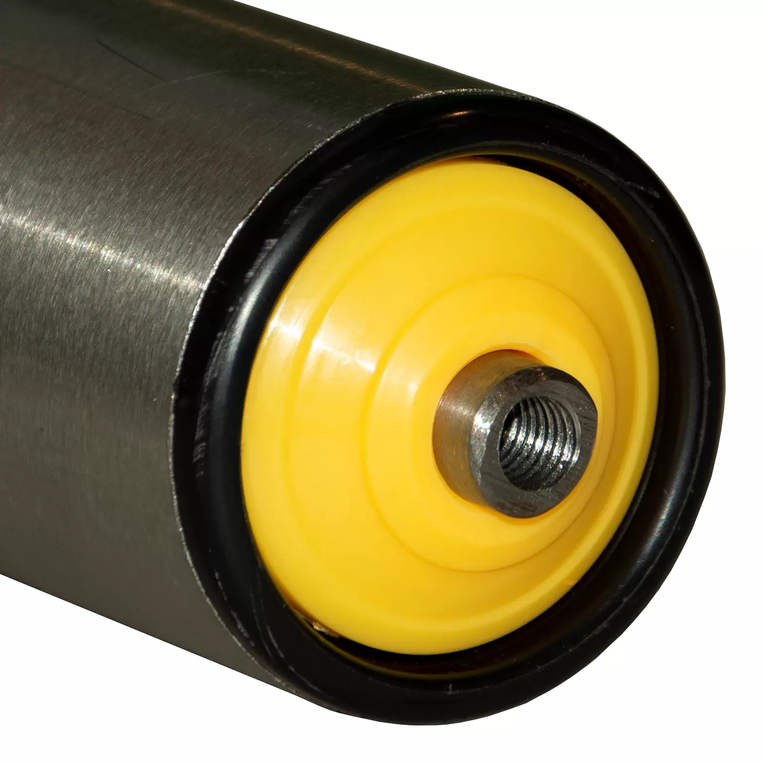 Fixed mount roller with threaded shaft end