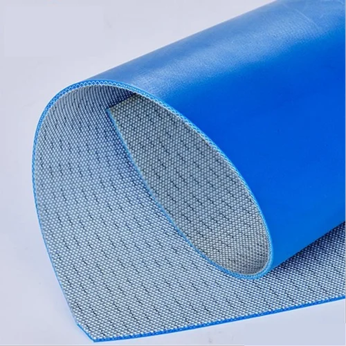 Blue polyurethane conveyor belt roll for clean handling applications