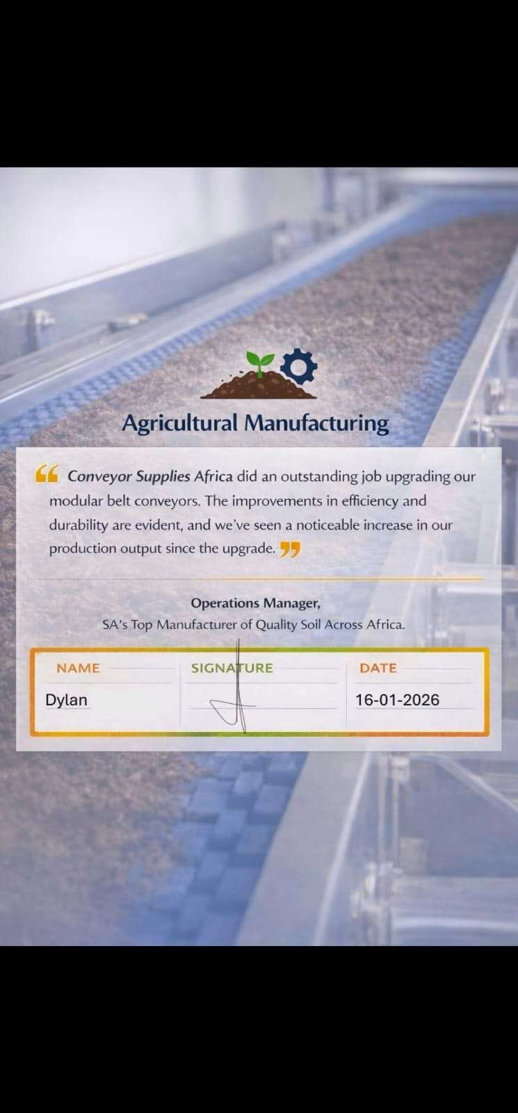 Client photo - conveyor supplies africa testimonials